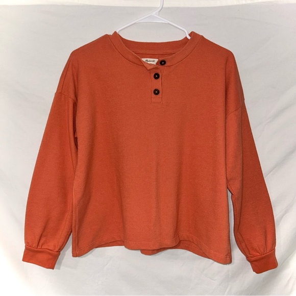 Madewell Tops - Madewell Women’s Rust Orange Long Sleeve Henley Terrycloth Button Tee Shirt